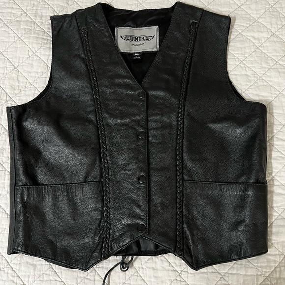 Unik Men's Vintage XL Lined Black Leather Chopper Vest EUC - Picture 6 of 8